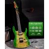 imageLeo Jaymz Electric Guitar Monsoon SeriesReverse HeadstockMahogany BodyRoasted Maple NeckRosewood FretboardLocking TunersRounded End FretsAlnicoV PickupsFixed Bridge Blue BurlGreen Burl