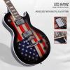 imageLeo Jaymz SC Series Electric Guitar  Mahogany Body Laurel Fingerboard Dual Humbuckers Stainless Steel Frets TuneOMatic Bridge C Neck 181 Tuners SkullUS Flag