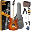 imageLeo Jaymz 39quot Full Size ST Style Electric Guitar Starter Kit with SSH Pickup 5W Portable Amp Tuner Gig Bag Strap ampamp Accessories Red FlameCherry Sunburst