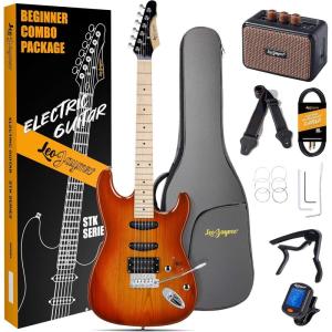 imageLeo Jaymz 39quot Full Size ST Style Electric Guitar Starter Kit with SSH Pickup 5W Portable Amp Tuner Gig Bag Strap ampamp Accessories Red FlameCherry Sunburst