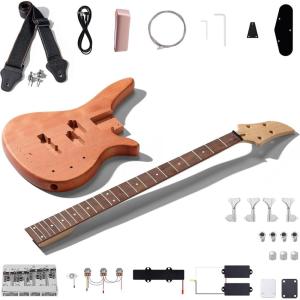 imageLeo Jaymz DIY Electric Bass Guitar Kits  Mahogany Body Roasted Maple Neck and Laurel Wood Fingerboard  Fully Components Included LBLB