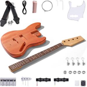 imageLeo Jaymz DIY Electric Bass Guitar Kits Roasted Ash BodyRoasted Maple Neck and Laurel Wood Fingerboard  Fully Components Included IB 4StringsJB