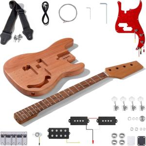 imageLeo Jaymz DIY Electric Bass Guitar Kits Roasted Ash BodyRoasted Maple Neck and Laurel Wood Fingerboard  Fully Components Included IB 4StringsPB