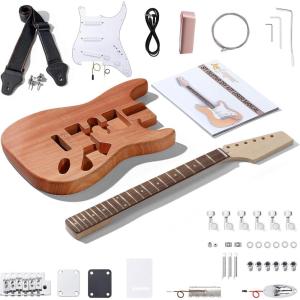 imageLeo Jaymz DIY Electric Guitar Kits with Mahogany Body and Maple Neck  Ebony Fingerboard and All Components Included PSST