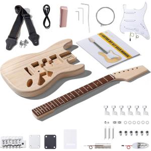 imageLeo Jaymz DIY Electric Guitar Kits with Mahogany Body and Maple Neck  Ebony Fingerboard and All Components Included PSST Paulownia