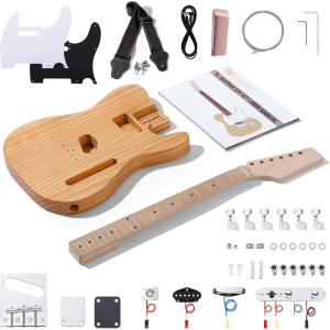imageLeo Jaymz DIY Electric Guitar Kits with Mahogany Body and Maple Neck  Ebony Fingerboard and All Components Included PSTL Roasted Pine