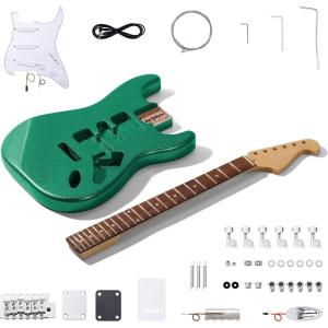 imageLeo Jaymz DIY ST Style Electric Guitar KitsSpraypainted Mahogany BodyLaurel Wood Fingerboard and Maple Neck including all Components ST BlackSTMetallic Green