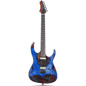 imageLeo Jaymz Electric Guitar Monsoon Deluxe Series Reverse Headstock Mahogany Body Roasted Maple Neck Rosewood Fretboard CaseAbstract DeluxeBlue