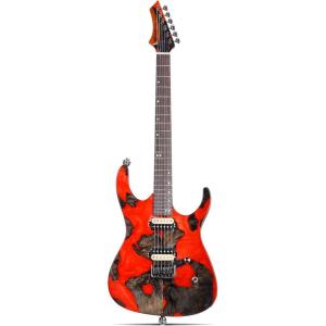 imageLeo Jaymz Electric Guitar Monsoon Deluxe Series Reverse Headstock Mahogany Body Roasted Maple Neck Rosewood Fretboard CaseAbstract DeluxeRed