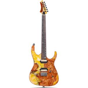 imageLeo Jaymz Electric Guitar Monsoon Deluxe Series Reverse Headstock Mahogany Body Roasted Maple Neck Rosewood Fretboard CaseAbstract DeluxeYellow Deluxe