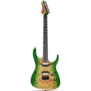 imageLeo Jaymz Electric Guitar Monsoon SeriesReverse HeadstockMahogany BodyRoasted Maple NeckRosewood FretboardLocking TunersRounded End FretsAlnicoV PickupsFixed Bridge Blue BurlGreen Burl