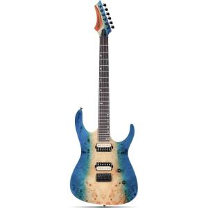imageLeo Jaymz Electric Guitar Monsoon SeriesReverse HeadstockMahogany BodyRoasted Maple NeckRosewood FretboardLocking TunersRounded End FretsAlnicoV PickupsFixed Bridge Blue BurlBlue Burl