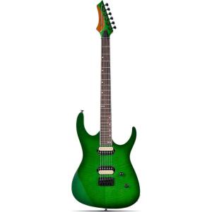 imageLeo Jaymz Electric Guitar Monsoon SeriesReverse HeadstockMahogany BodyRoasted Maple NeckRosewood FretboardLocking TunersRounded End FretsAlnicoV PickupsFixed Bridge Blue BurlGreen Flame