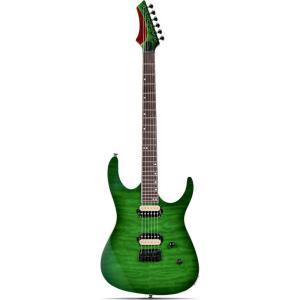 imageLeo Jaymz Electric Guitar Monsoon SeriesReverse HeadstockMahogany BodyRoasted Maple NeckRosewood FretboardLocking TunersRounded End FretsAlnicoV PickupsFixed Bridge Blue BurlGreen Ocean