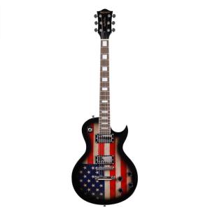 imageLeo Jaymz SC Series Electric Guitar  Mahogany Body Laurel Fingerboard Dual Humbuckers Stainless Steel Frets TuneOMatic Bridge C Neck 181 Tuners SkullUS Flag