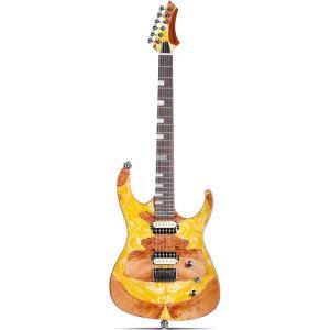 imageLeo Jaymz Electric Guitar Hurricane Deluxe Series Mahogany Body Roasted Maple Neck Rosewood Fretboard Locking Tuners Rounded Frets Case andYellow Natural DeluxeYellow Natural Deluxe