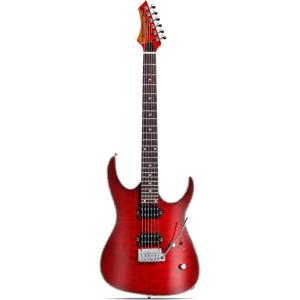 imageLeo Jaymz Hurricane Series Electric Guitar Double Cut Arched Top Mahogany Body Reverse Headstock Roasted Maple Neck Rosewood FretboardAlnico V PickupsLocking TunersTremolo BridgeRedRed