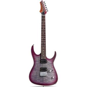 imageLeo Jaymz Hurricane Series Electric Guitar Double Cut Arched Top Mahogany Body Reverse Headstock Roasted Maple Neck Rosewood FretboardAlnico V PickupsLocking TunersTremolo BridgeRedPurple Black
