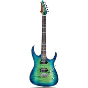 imageLeo Jaymz Hurricane Series Electric GuitarDouble Cut Arched Top Mahogany BodyReverse HeadstockRoasted Maple NeckRosewood FretboardAlnico V PickupsLocking TunersTremolo Bridge Blue PurplePeacock Blue