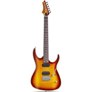 imageLeo Jaymz Hurricane Series Electric GuitarDouble Cut Arched Top Mahogany BodyReverse HeadstockRoasted Maple NeckRosewood FretboardAlnico V PickupsLocking TunersTremolo Bridge Blue PurpleSunburst