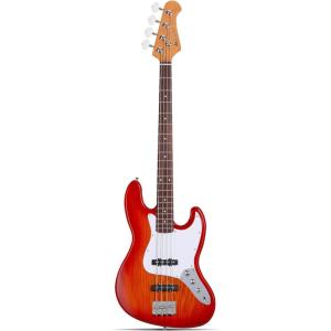 imageLeo Jaymz JB400 4 String 34quot Scale Electric J Bass Guitar Mahogany Body and Ash Veener Rosewood Fingerboard Roasted Maple Neck J Bass Pickup Classic Design for Beginners JB Cherry Sunburst