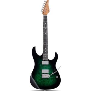 imageLeo Jaymz ST Pro Electric Guitar Roasted Maple Neck Maple Fingerboard Mahogany Body Alnico 5 Pickups for Intermediate ampamp Advanced PlayersSSH Blue BurlGreen Burl