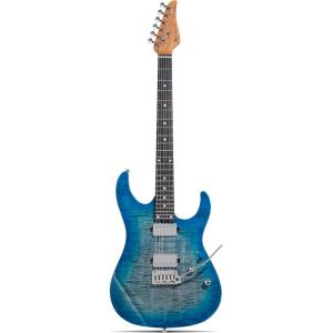 imageLeo Jaymz ST Pro Electric Guitar Roasted Maple Neck Maple Fingerboard Mahogany Body Alnico 5 Pickups for Intermediate ampamp Advanced PlayersSSH Blue BurlBlack Flame Blue