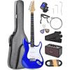 imageLeo Jaymz Beginner Electric Guitar Complete Kit with Portable Amp Padded Gig Bag ampamp Full Accessories Maple Neck SSS PickupsWhiteBlack FadeRoyal Blue